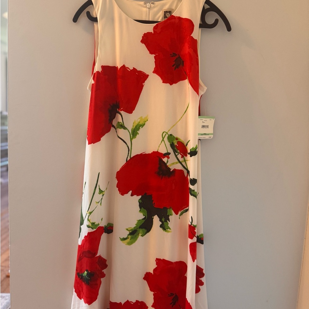 Anne Klein Red and White Floral Midi Dress